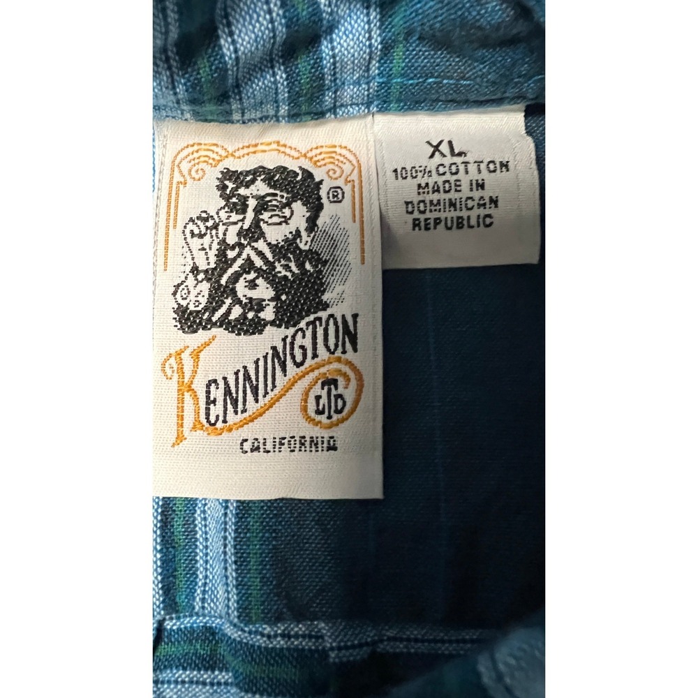 Kennington California Mens XL Blue Striped Short Sleeve Cotton Button Down Shirt - Picture 5 of 8